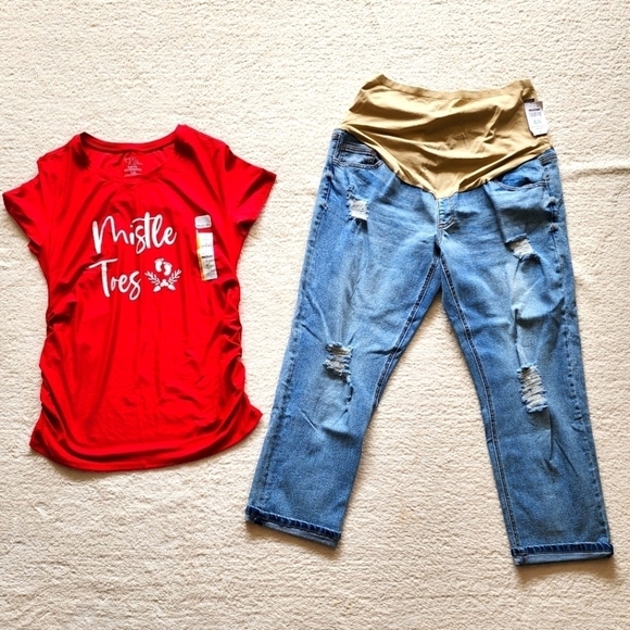 New maternity holidays Christmas clothes bundle of top and jeans size S and XXL - Picture 1 of 8